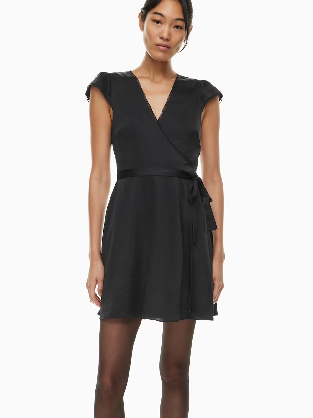 Aritzia Wilfred Mademoiselle Satin Wrap Mini Dress Black NWT